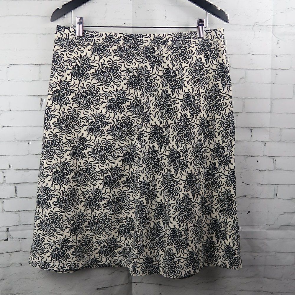 GAP COTTON BLACK WHITE FLORALFIT & FLARE MAXI SKIRT SIZE 10